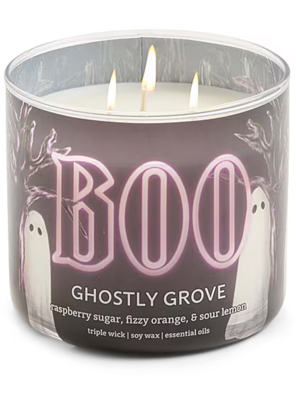 Halloween BOO π» Ghostly Grove Triple-Wick Halloween Candle β Pink & White